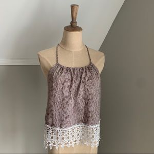 Cropped printed t-strap back top